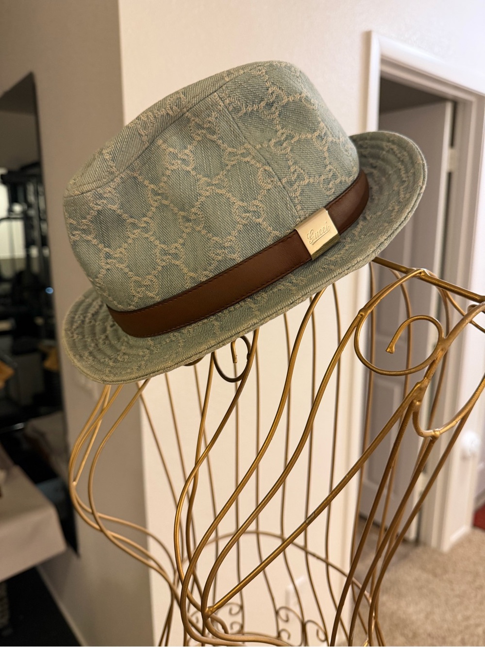 Gucci  GG distressed denim fedora hat